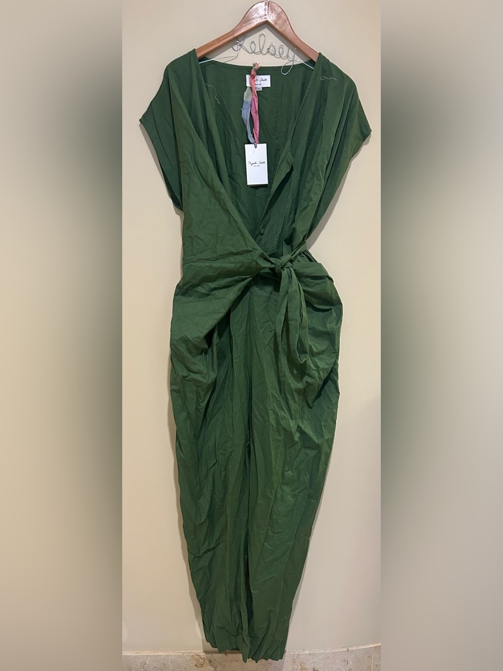 Rujuta Sheth NWT Women’s Green Wrap-Front Jumpsuit Cotton Linen Blend Size 2X